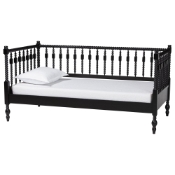 Baxton Studio Callison Spindle Daybed - Turned Farmhouse Sofa Bed with Spoked Frame Border for Living Room, Guest Room, or Kids Room, Black, Twin